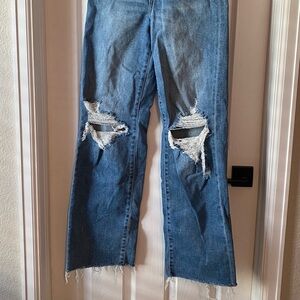 Classic Blue Distressed Women's Straight Leg Jeans